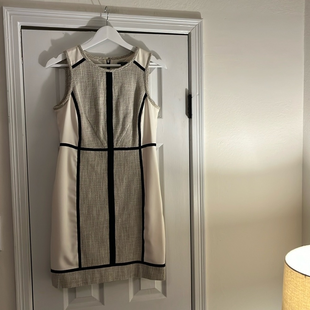 Ann Taylor 4P cream ivory winter white with gray tweed office work dress